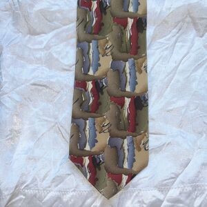 Vintage J. Garcia Red, Cream, Blue, Tan & Green Abstract‎ Design Silk Tie